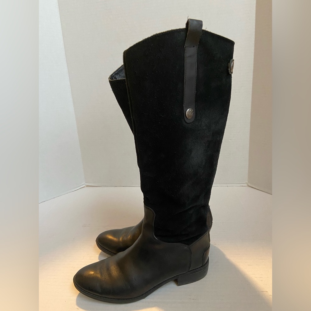 Sam Edelman Boots Riding Tall Knee Womens Leather Black Size 8 Two Tone Suede